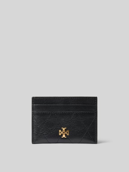 Productfoto, kaartetui uit echt leer met all-over slangenmotief, doorgestikte naden en metallic labeldetail, kaartetui van Tory Burch, zwart, meerdere steek- en kaartvakken, breedte 10 cm, lengte 7 cm, diepte 1 cm