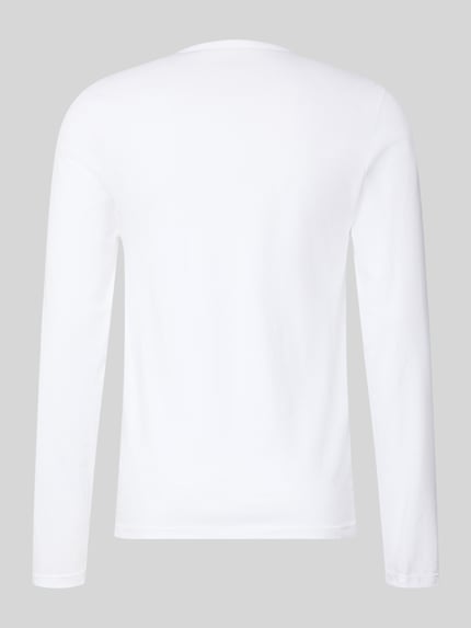 Produktfoto, Regular Fit Langarmshirt aus reiner Baumwolle im 3er-Pack von BOSS, weiße, glatte Jersey-Textur, unifarben, Rückansicht.