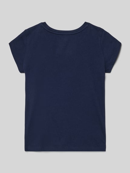 Produktfoto, Regular Fit T-Shirt mit Logo-Print von GAP in Dunkelblau, reine Baumwolle, Rundhalsausschnitt, glatte Oberfläche, Rückansicht