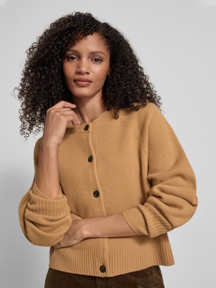 Jake*s Casual Strickjacke aus Wolle mit Rundhalsausschnitt Camel 3