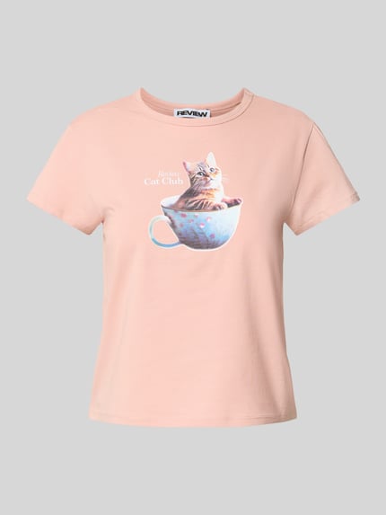 REVIEW T-Shirt mit Motiv- und Label-Print Altrosa 2