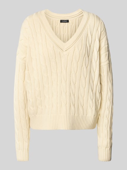 Lauren Ralph Lauren Strickpullover mit V-Ausschnitt Modell 'TEDURPH' Beige 2