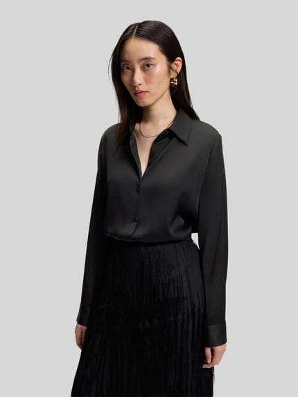 BOSS Longline Seidenbluse mit Logo-Detail Black 4