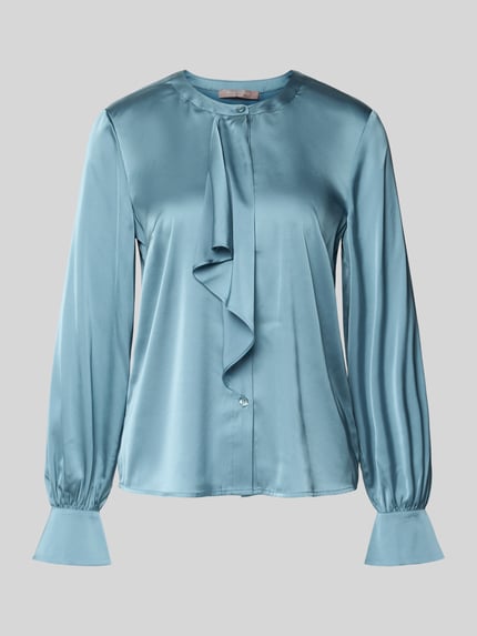 Christian Berg Woman Selection Regular Fit Satinbluse mit Volant Rauchblau 2