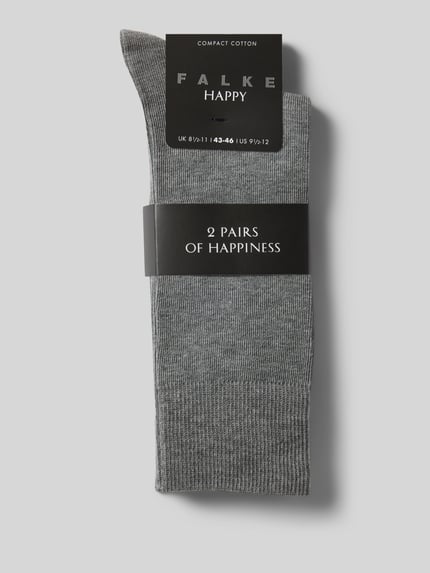 Produktfoto, Socken im 2er-Pack van FALKE in grijs, katoenmengsel, brede comfortabele boord, versterkte hiel en teen, model 'Happy'.