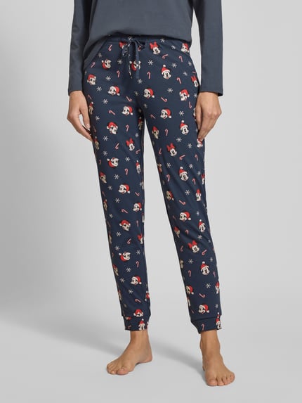 Jake*s Casual Pyjamabroek in all-over look met elastische band Donkerblauw - 4