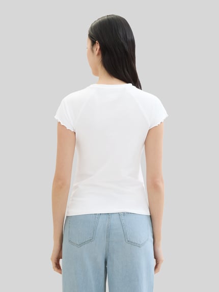 Tom Tailor Denim slim fit T-shirt van ribtricot Wit - 5