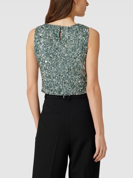 Lace & Beads Korte top met pailletten Petrol - 5