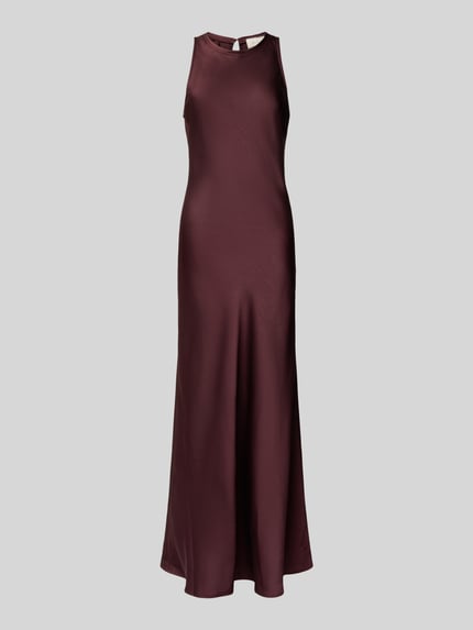 Produktfoto, Maxikleid aus elastischem Material-Mix Modell 'Celinie' von Neo Noir in Satin-Optik, ärmellos, Rundhalsausschnitt, burgunderfarbener Stoff