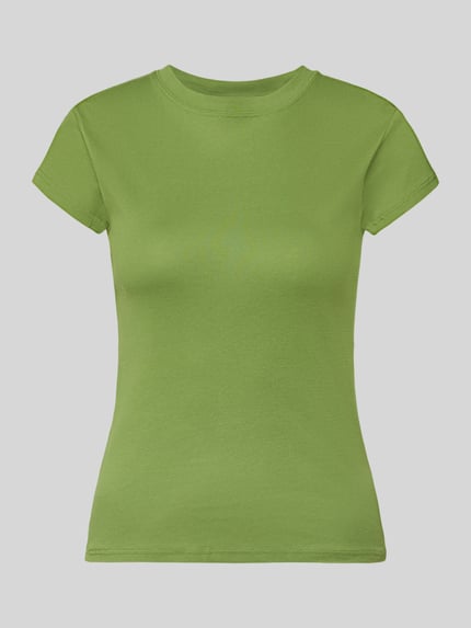 Produktfoto, Damen T-Shirt mit Rundhalsausschnitt Modell 'EVERYDAY' von Topshop aus Baumwoll-Mix in Slim-Fit, grün, Rückenlänge 54 cm Größe S.