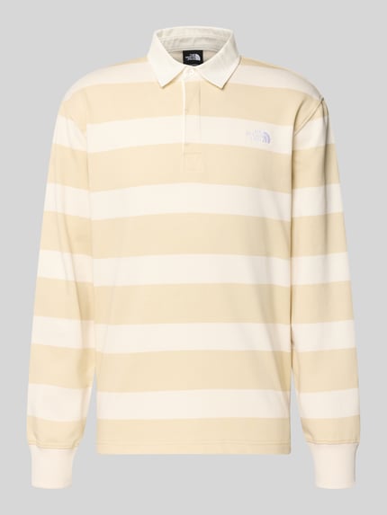 Produktfoto, Sweatshirt mit Polokragen und Label-Stitching van The North Face in beige-witte strepen, regular fit, pure katoen, knoopsluiting, ruglengte maat M 70 cm