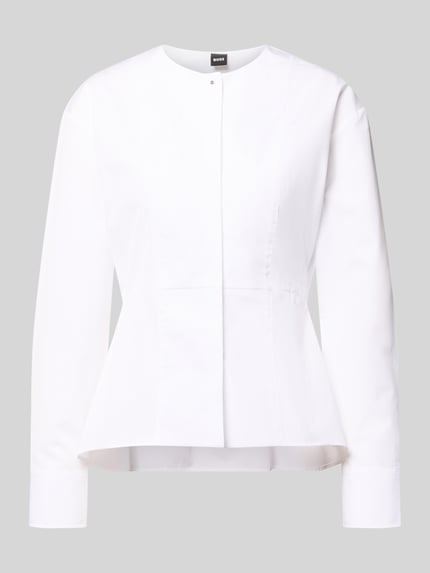 Productfoto, witte blouse met lange mouwen van puur katoen, slim fit, model 'BEPLUM' van BOSS, dames, gladde stof, rechte vormen