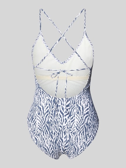 Productfoto, badpak met materiaalmix met stretch, nauwsluitend model, V-hals, spaghettibandjes gekruist achter en vetersluiting, model 'Nerissa' van Barts