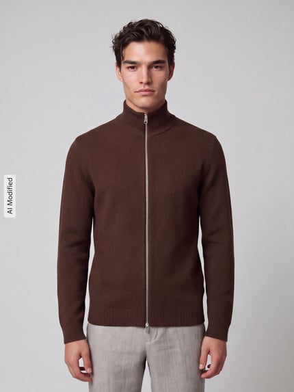 Selected Regular fit gebreid jack van puur katoen model 'DANE' Donkerbruin - 4