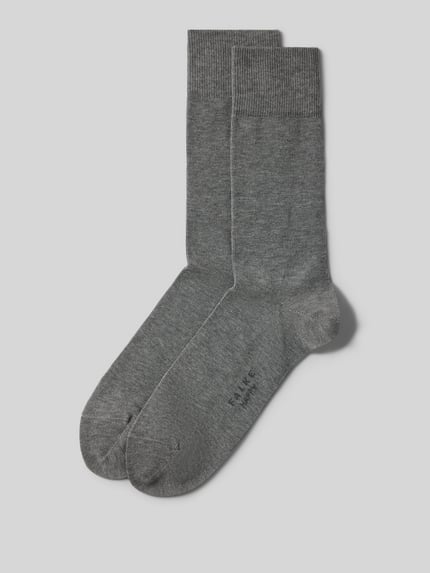 Produktfoto, Sokken im 2er-Pack van FALKE, Herenmodel Happy van katoenmix, brede comfortband, verstevigde hiel en kant, grijs