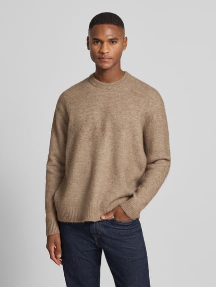 Selected Relaxed fit gebreide pullover met wol, model 'RAI BRUSHED' Hazelnoot - 4