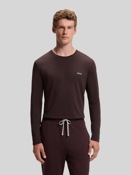 BOSS Langarmshirt mit kleinem Logo-Schriftzug Dunkelbraun 4