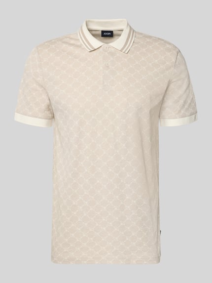 Produktfoto, Regular Fit Poloshirt mit Logo-Muster Modell 'Jessino' von JOOP! Collection aus reiner Baumwolle in Beige mit Knopfleiste