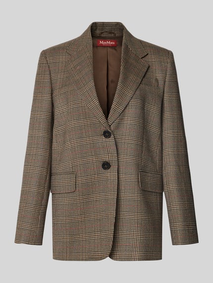 Produktfoto, Regular Fit Longblazer aus reiner Schurwolle Modell 'TALCA' von Max Mara Studio, beżowo-brązowa krata, miękka tekstura