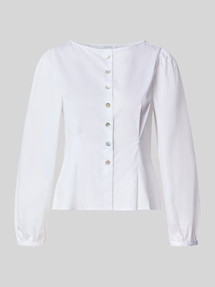 Produktfoto, Bluse aus reiner Baumwolle mit Knopfleiste von Rich & Royal, wit, boothals, getailleerd, stolpplooien, elastische mouwboorden, puur katoen