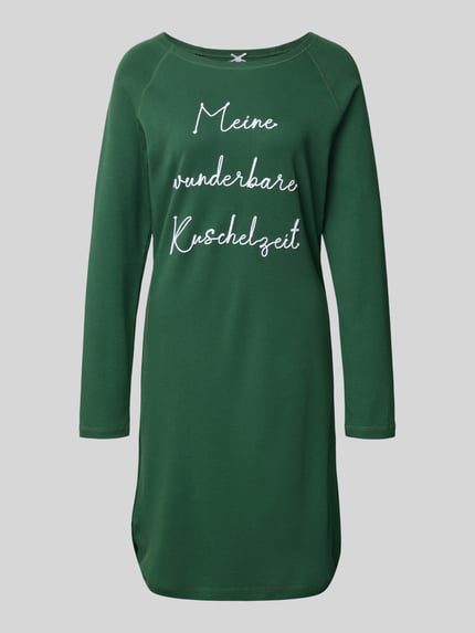 LOUIS & LOUISA Regular fit nachthemd met statementstitching, model 'Kuschelig' Groen - 1