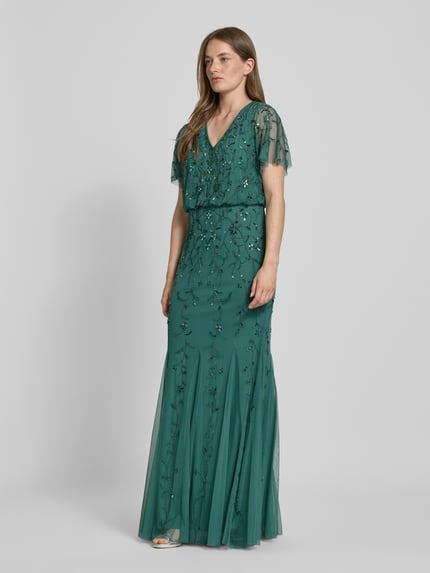 Christian Berg Cocktail Abendkleid mit V-Ausschnitt Khaki 1