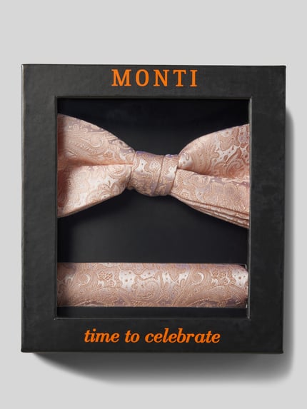 MONTI Fliege und Einstecktuch im Set aus Seide Apricot 1