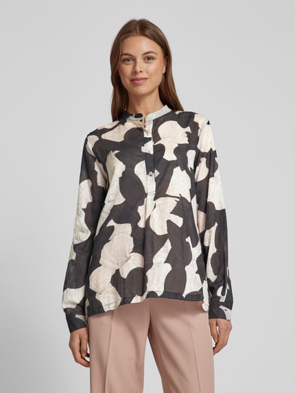 0039 Italy Regular fit blouse met opstaande kraag, model 'JANICE' Zwart - 4