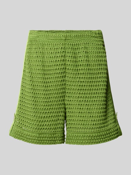 Productfoto, Bermudas mit fixiertem Saumaufschlag van Marc Cain, groene katoenmix met viscose, straight fit, elastische taille, vaste zoomomslag