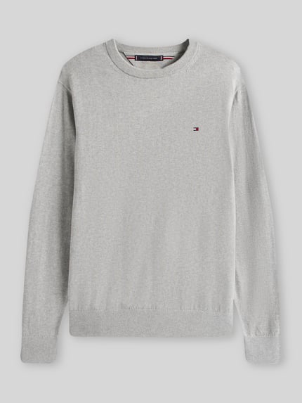 Tommy Hilfiger Sweter o kroju regular fit z mieszanki bawełny i kaszmiru Jasnoszary melanż 2