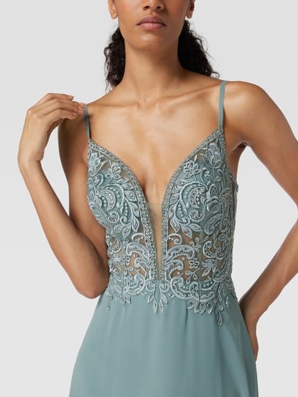 LUXUAR FASHION Abendkleid mit floralem Ziersteinbesatz Gruen 3