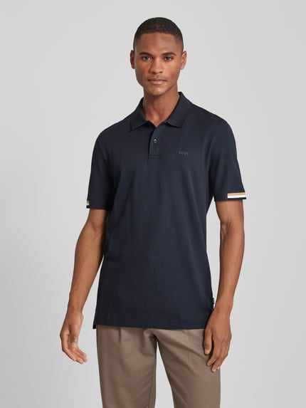 BOSS Poloshirt met labelprint, model 'Parlay' Marineblauw - 4