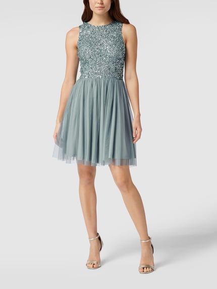 Lace & Beads Cocktailkleid in Minilänge mit Paillettenbesatz Dunkelgrau 1