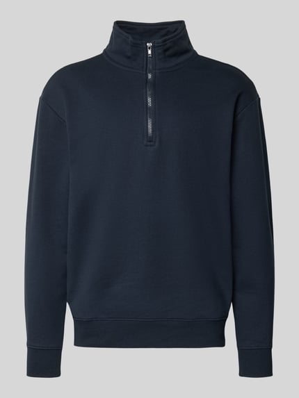 Produktfoto, donkerblauw heren sweatshirt van Blend, katoenmix, recht model, model 'BRODY', schipperskraag, elastische boorden