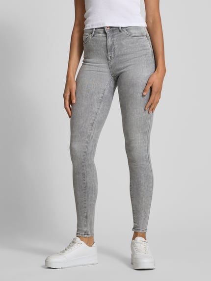 ONLY Skinny fit jeans in used-look, model 'POWER' Middengrijs - 4