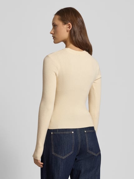 PIECES Slim Fit Strickpullover aus Viskose-Mix Modell 'MIRA' Sand 5