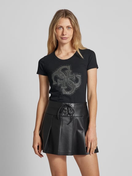GUESS T-Shirt mit Strass- und Ziersteinbesatz Black 4