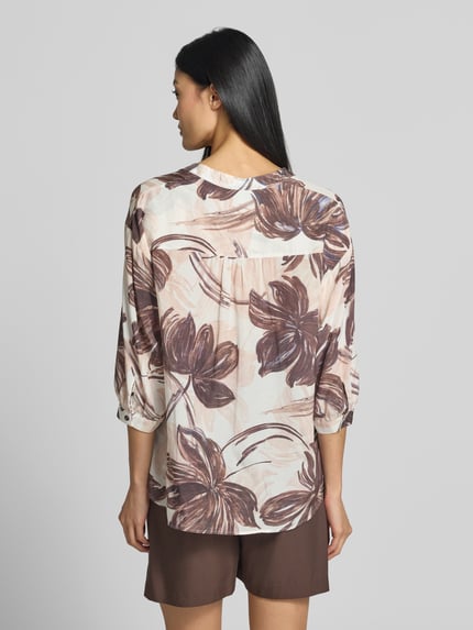 MORE & MORE relaxed fit blouse van viscosemix met bloemige all-over print Donkerbruin - 5