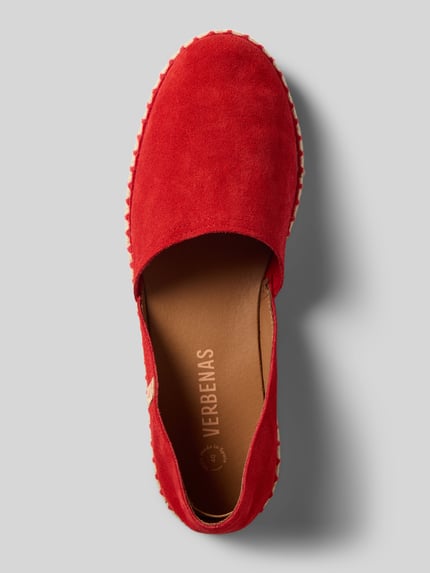 Productfoto, Espadrilles aus Leder mit Label-Patch Modell 'CARMEN' van Verbenas, rood, afgeronde vorm, gestructureerde zool, leer, maat 40: hakhoogte 2 cm, schachthoogte 7 cm, schachtwijdte 5 cm