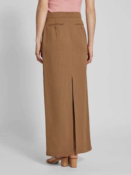 Max Mara Studio Maxirok in effen design, model 'NELLA' Lichtbruin - 5