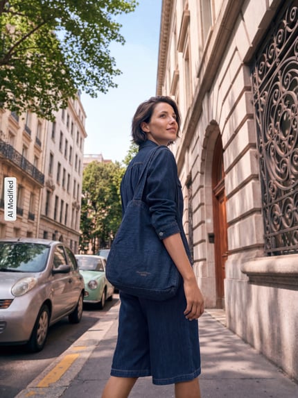 Marc O'Polo DENIM Henkeltasche aus Baumwoll-Lyocell-Mix Jeansblau 6