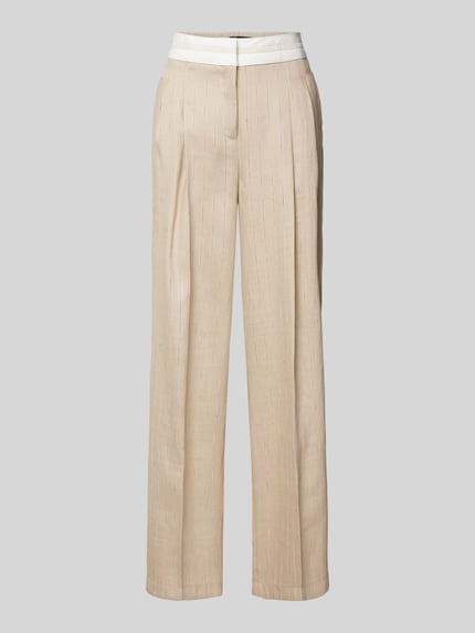 CAMBIO Wide leg linnen broek met bandplooien, model 'ANNY' Beige - 2