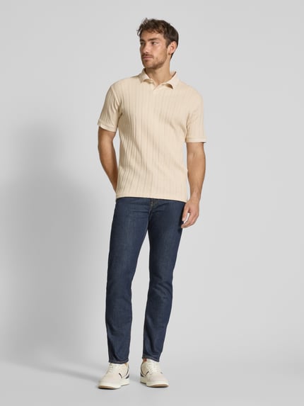 Selected Slim Fit Poloshirt mit Strukturmuster Modell 'JADEN' Sand 1