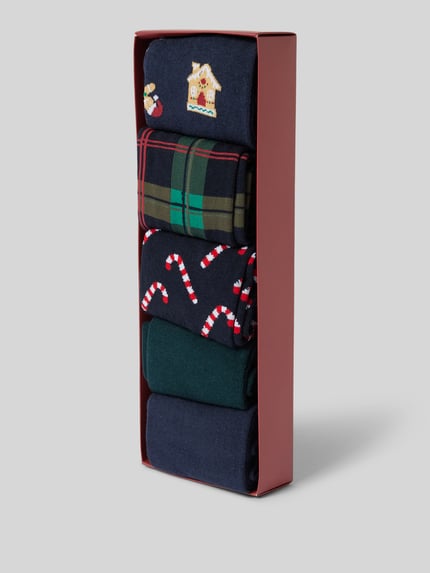 JACK & JONES Sokken met labeldetail in een set van 5 paar, model 'XMAS CANDY' Donkergroen - 3