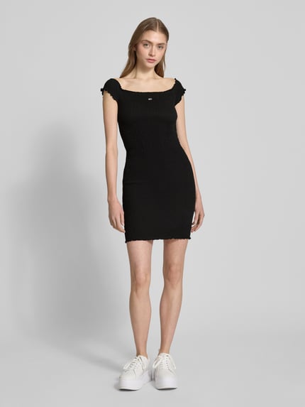 Tommy Jeans Sukienka mini o kroju bodycon z dekoltem carmen Czarny 1