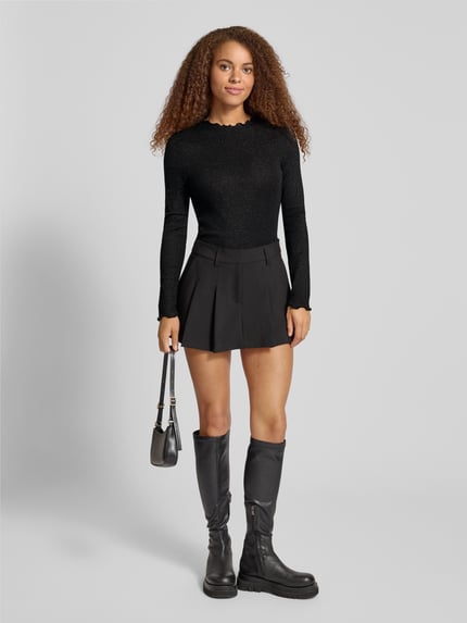 ONLY Bluzka z długim rękawem o kroju slim fit z mieszanki bawełny model ‘EMMA’ Czarny 1