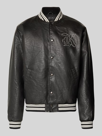 College-Jacke in Leder-Optik mit Label-Stitching Shop The Look MANNEQUINE