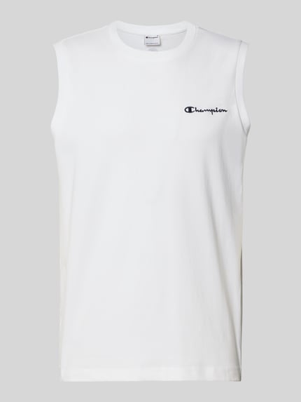Produktfoto, Top mit Label-Stitching und Rundhalsausschnitt von CHAMPION in Weiß, reine Baumwolle, Regular Fit, glatte Oberfläche