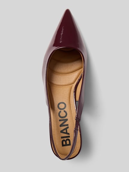 Produktfoto, Pumps mit offener Ferse von BIANCO in Bordeaux, spitze Form, Pfennigabsatz, glatte Sohle, Absatzhöhe 5 cm, Schaftweite 20 cm.