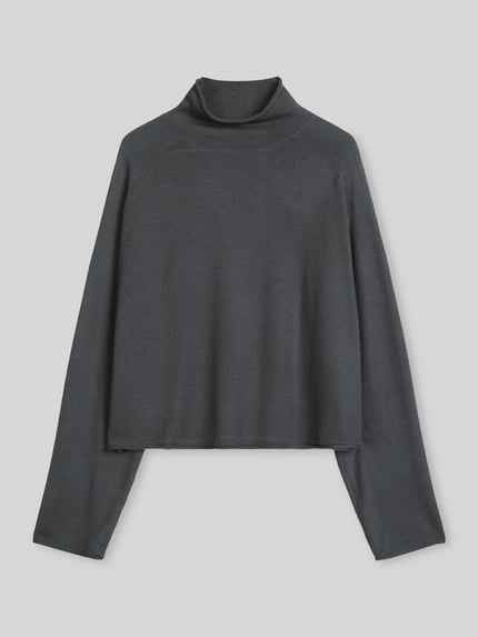 Produktfoto, Rollkragenpullover mit Mock Neck von MARC O'POLO in Dunkelgrau, unifarben, strukturierte Feinstrickoptik, lockerer Cropped-Schnitt